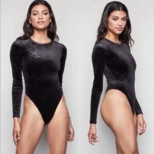 Good American Black Snake Burnout Velvet Bodysuit Size 3